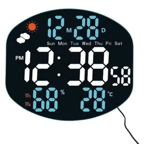 Large Digital Wall Clock Weather Station Forecast TEMP Humidity Date Week Night - Picture 5 of 9